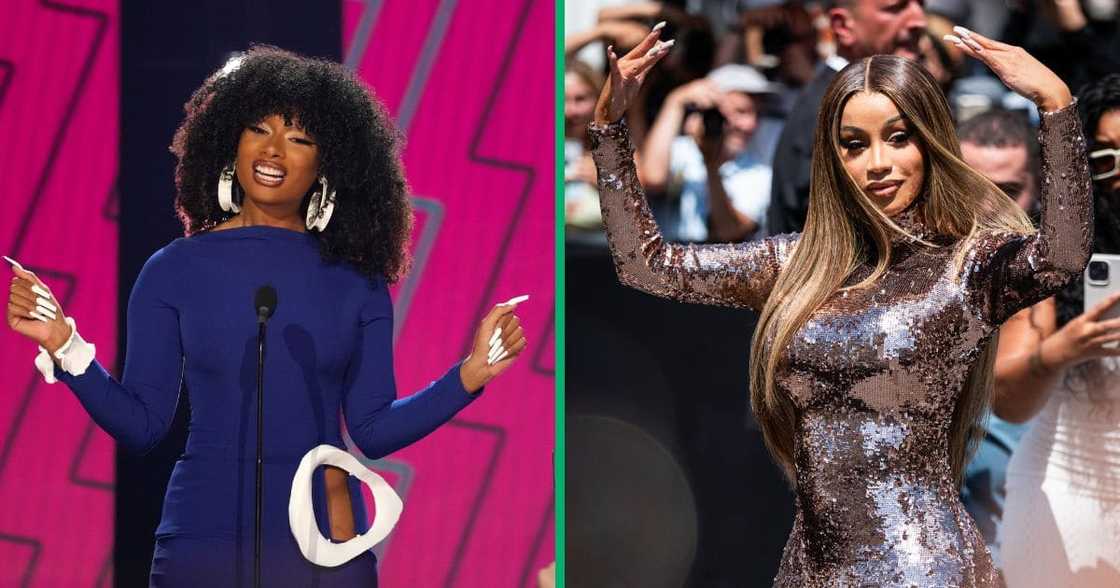 'Bodak Yellow' hitmaker Cardi B at Paris Fashion Week, and 'Sweetest Pie' hitmaker Megan Thee Stallion accepting her award at 2023 CMT Music Awards at Moody Center. 'Bodak Yellow' hitmaker Cardi B at Paris Fashion Week, and 'Sweetest Pie' hitmaker Megan Thee Stallion accepting her award at 2023 CMT Music Awards at Moody Center.