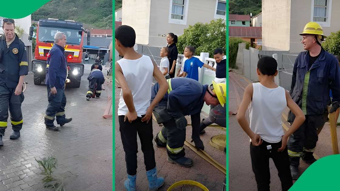 Neighbourhood kids joined in as a firefighter belted out a fun war cry while packing up gear Neighbourhood kids joined in as a firefighter belted out a fun war cry while packing up gear