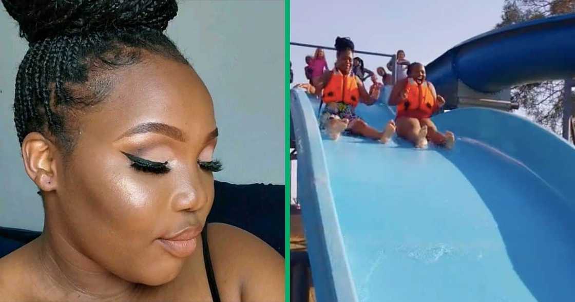 A woman slid down a water slide before she almost drowned A woman slid down a water slide before she almost drowned