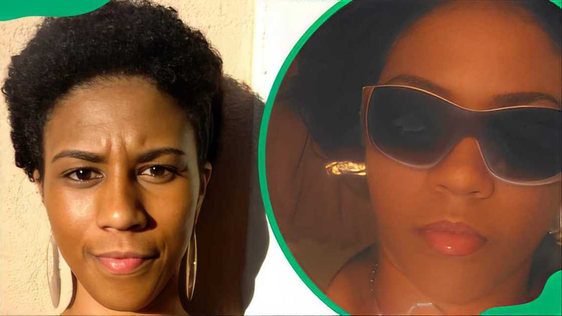 Kelsey Pryor wearing large hoop earrings (L). The entrepreneur wearing large sunglasses (R)