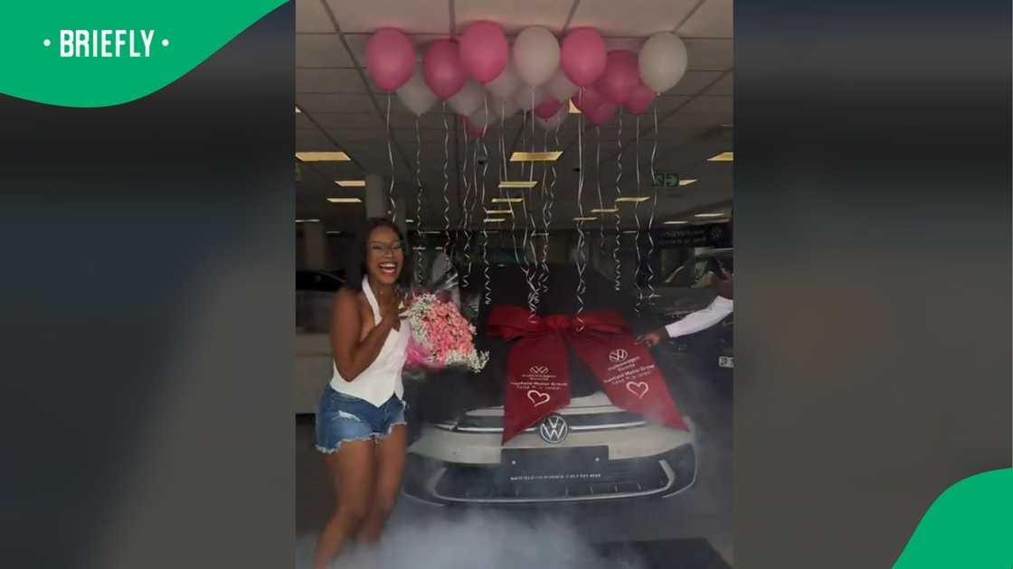 Woman's new car reveal goes viral. Woman's new car reveal goes viral.