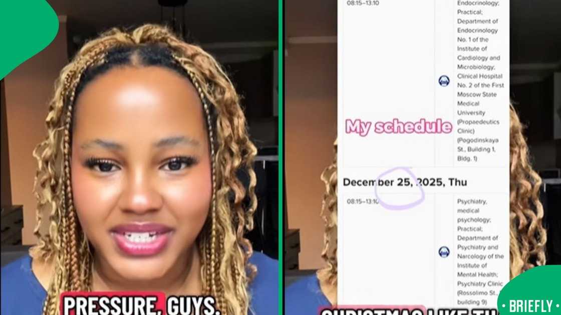 The visual on the right showed her schedule, studying medicine in Russia The visual on the right showed her schedule, studying medicine in Russia