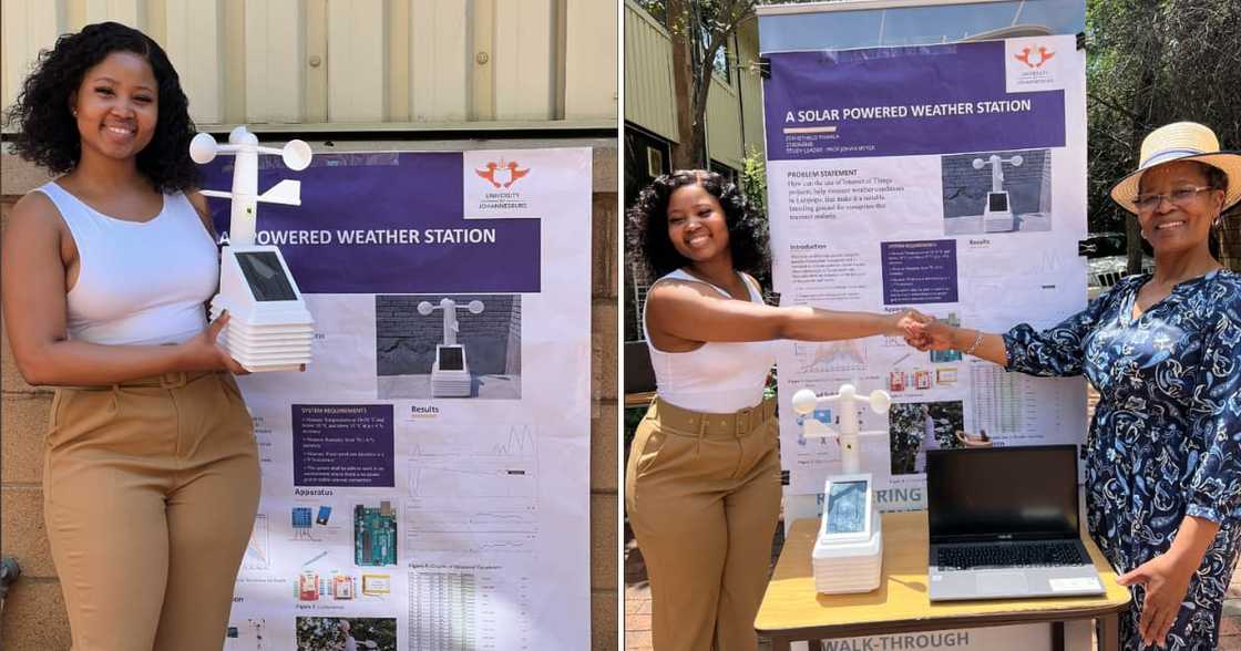 A lady built a project for her electronic and electric engineering degree. A lady built a project for her electronic and electric engineering degree.