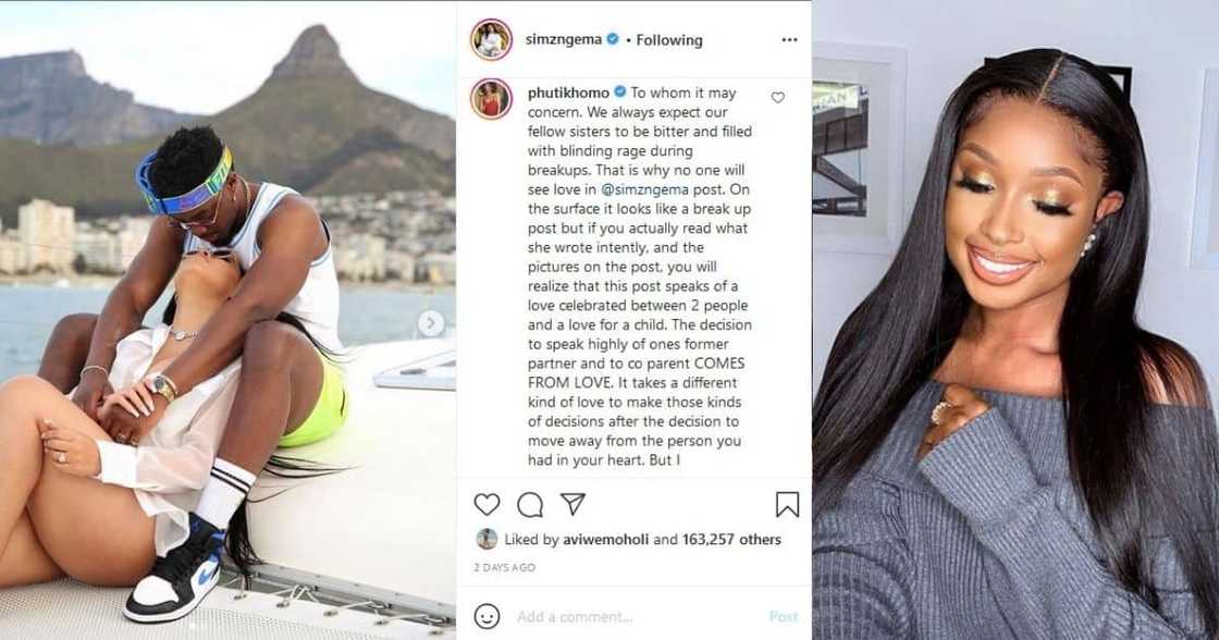 Phuti Khomo, applauds Simz Ngema, for not bashing, baby daddy, in break up post