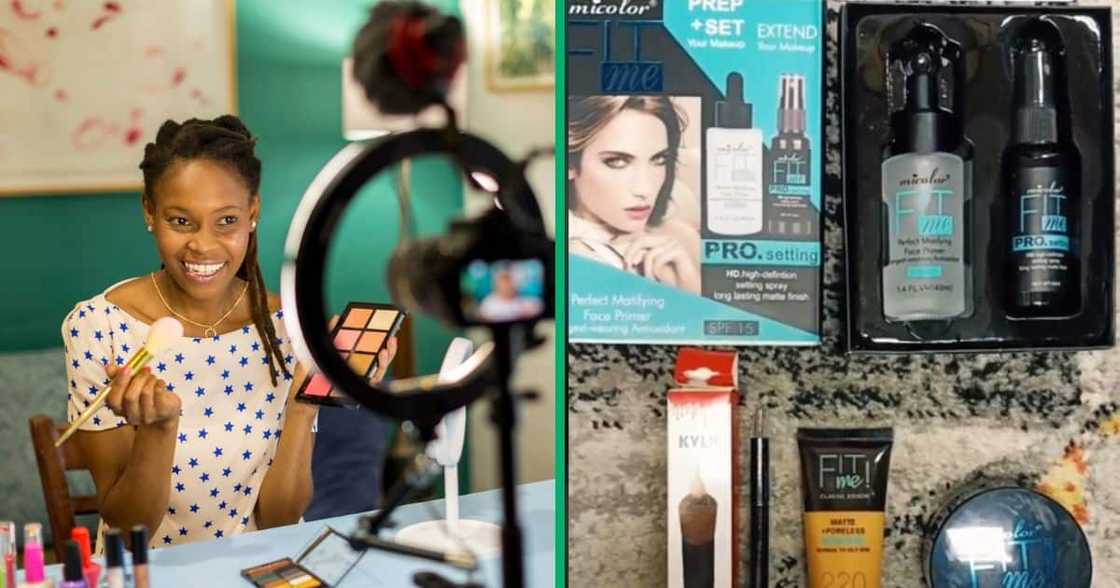 Woman shows off R120 makeup package Woman shows off R120 makeup package