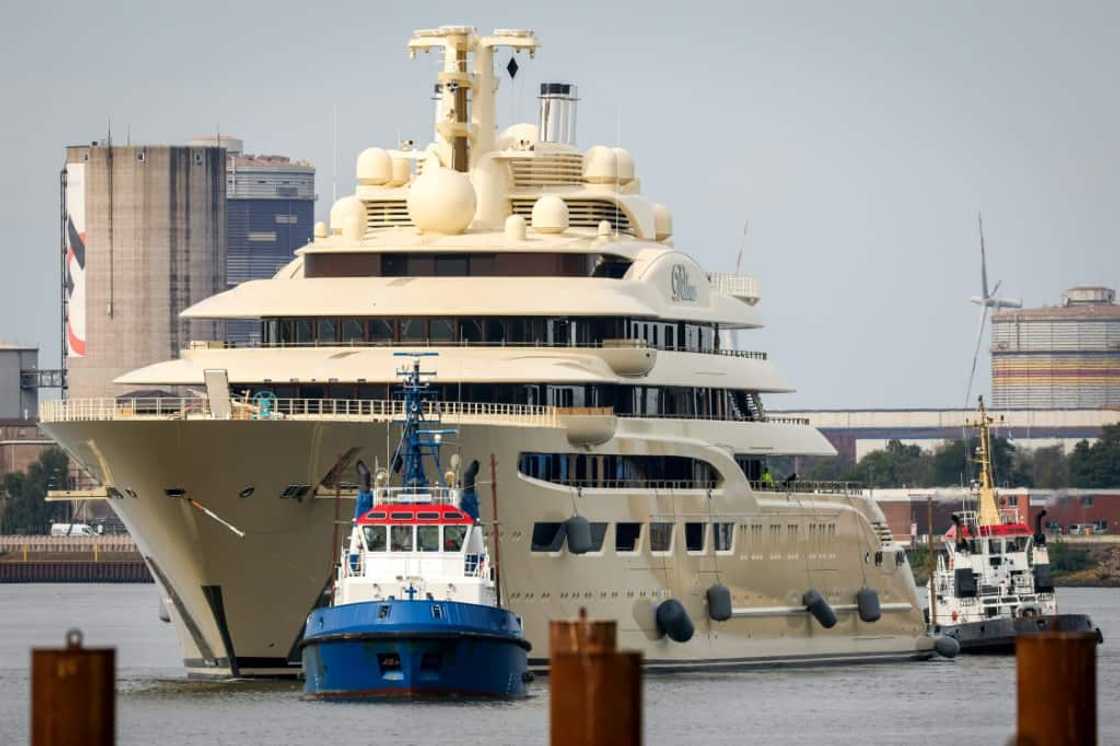 The 156-meter super-yacht Dilbar owned by Russian oligarch Alisher Usmanov was reportedly seized by German authorities last year The 156-meter super-yacht Dilbar owned by Russian oligarch Alisher Usmanov was reportedly seized by German authorities last year