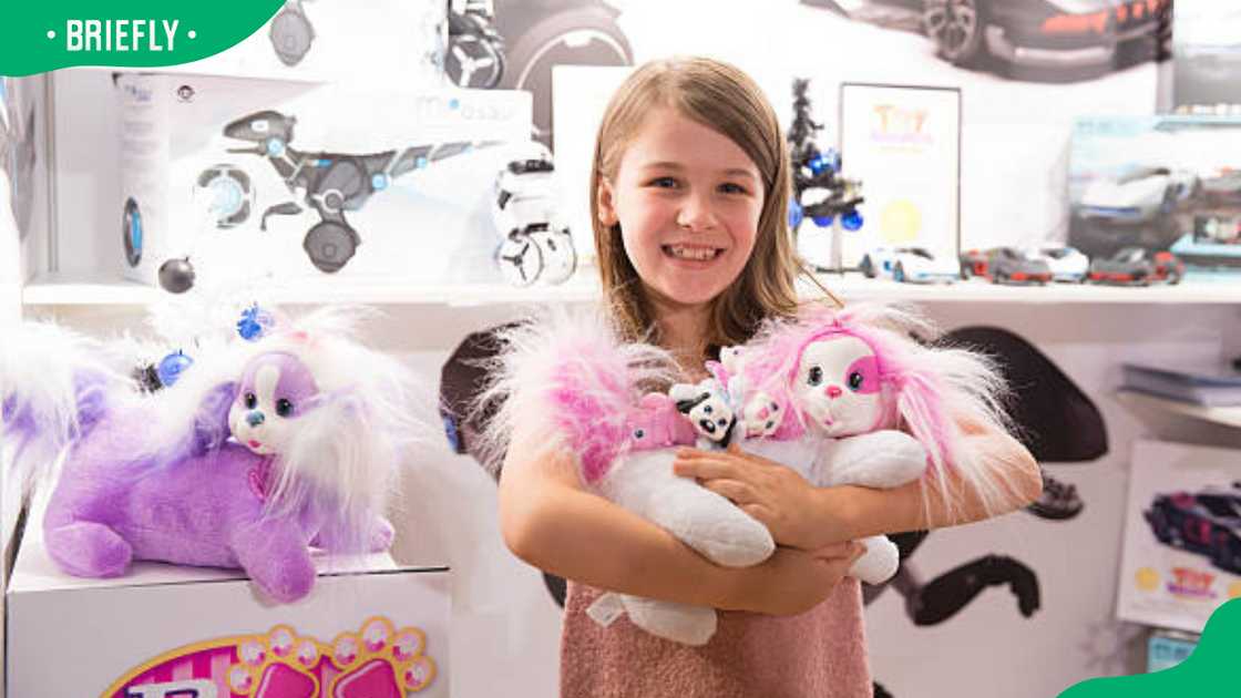 A young girl playing with Puppy Surprise A young girl playing with Puppy Surprise