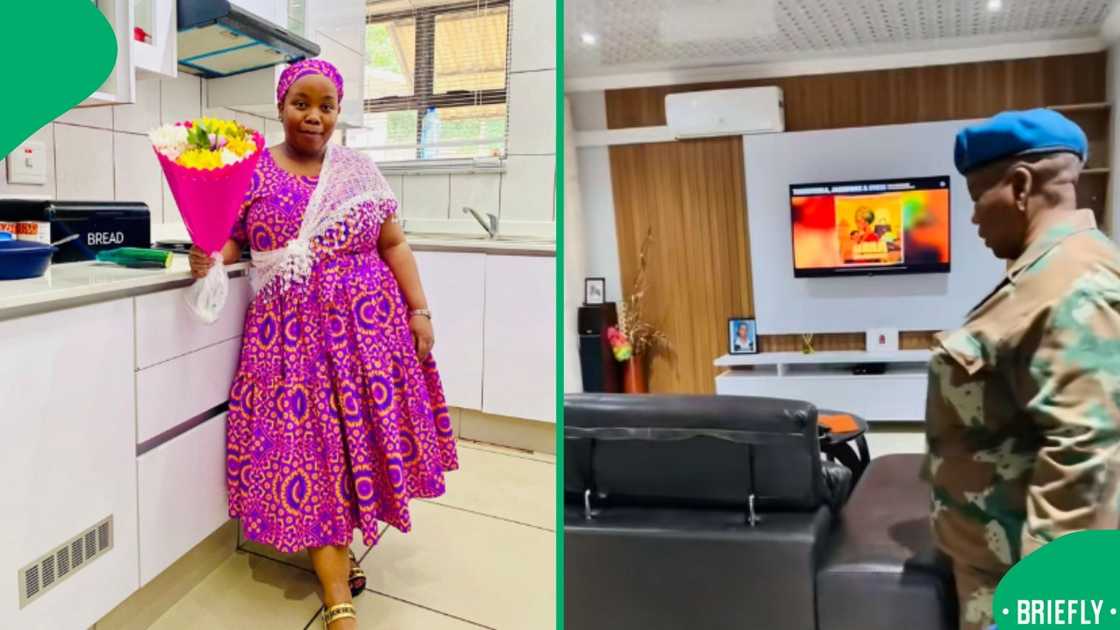 The image on the right showed the mom walking into her living room