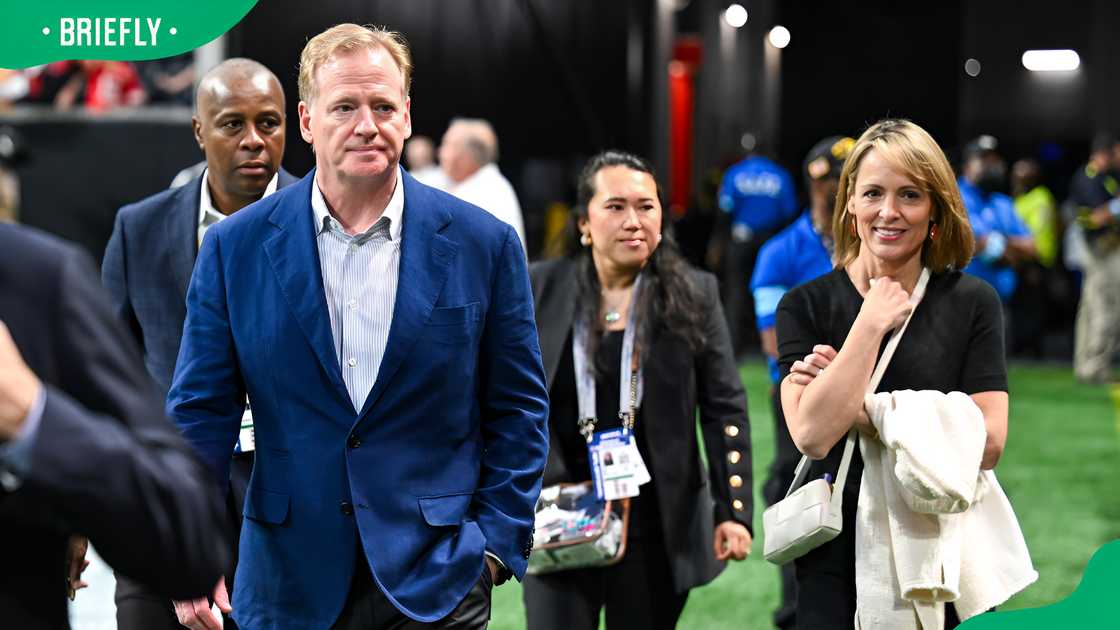 Roger Goodell and Jane Skinner at Mercedes-Benz Stadium Roger Goodell and Jane Skinner at Mercedes-Benz Stadium