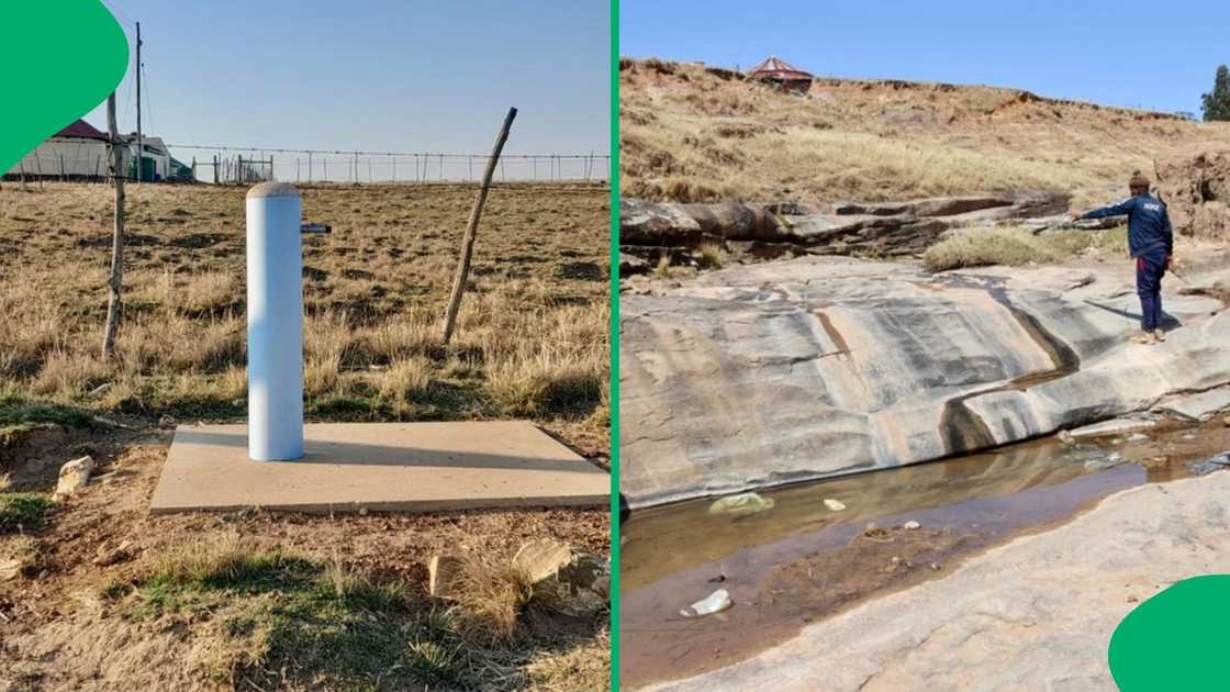 One of the water stands without a tap and the stream where residents get water from.