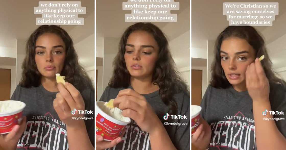 The young lady and her boyfriend want to kiss only after they get married The young lady and her boyfriend want to kiss only after they get married