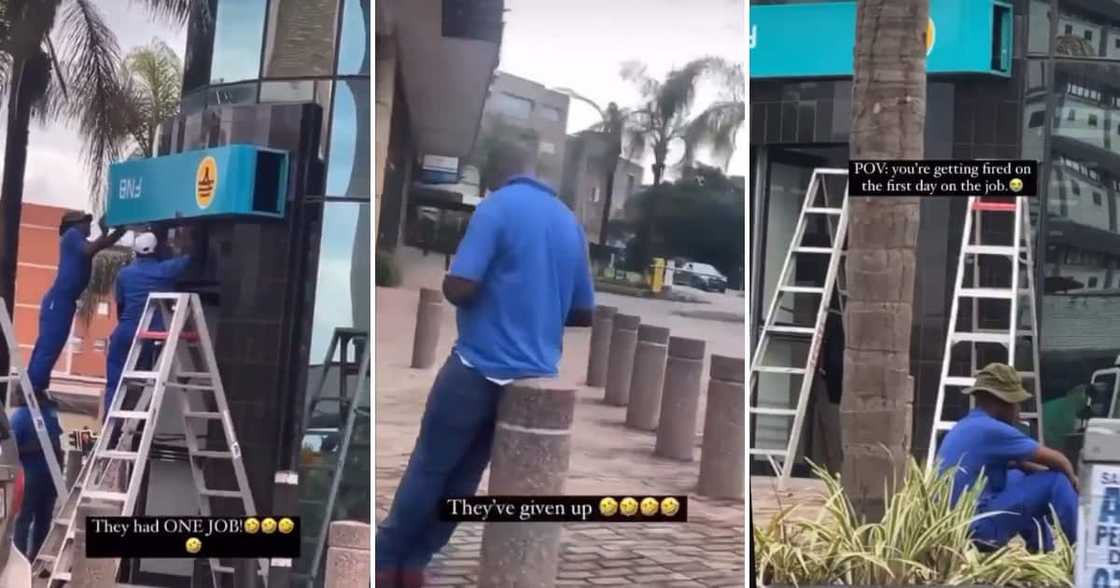 Some gents had a rough day at work and installed an FNB sign upside down. Some gents had a rough day at work and installed an FNB sign upside down.