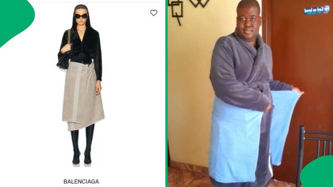Man makes fun of Balenciaga towel skirt Man makes fun of Balenciaga towel skirt