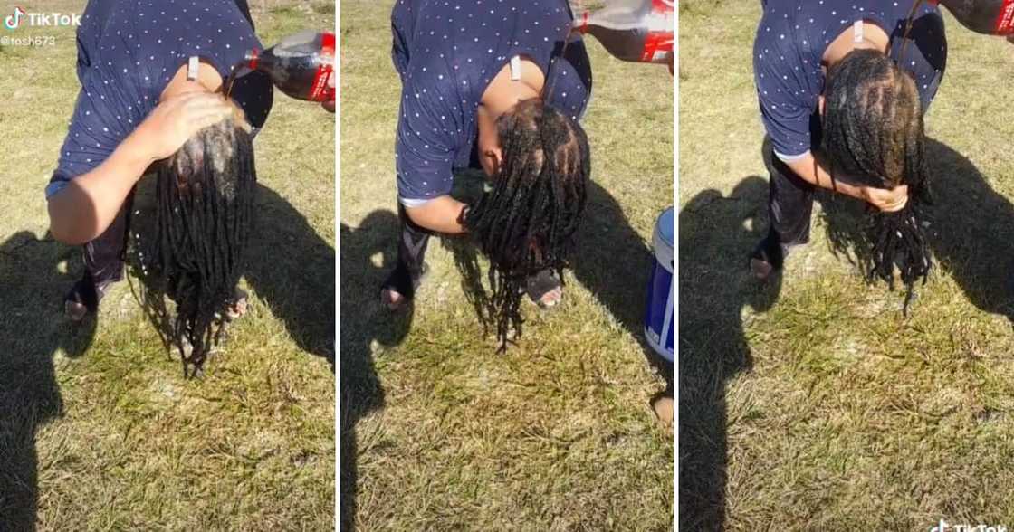 A woman washed her dreads with Coca-Cola. A woman washed her dreads with Coca-Cola.