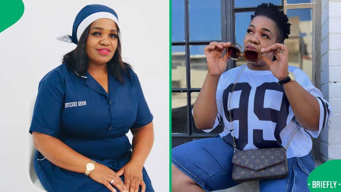 A domestic worker in and out of her uniform.