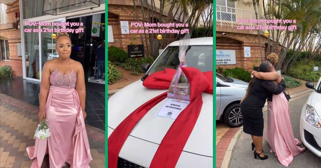 Woman receiving car from loving mother Woman receiving car from loving mother