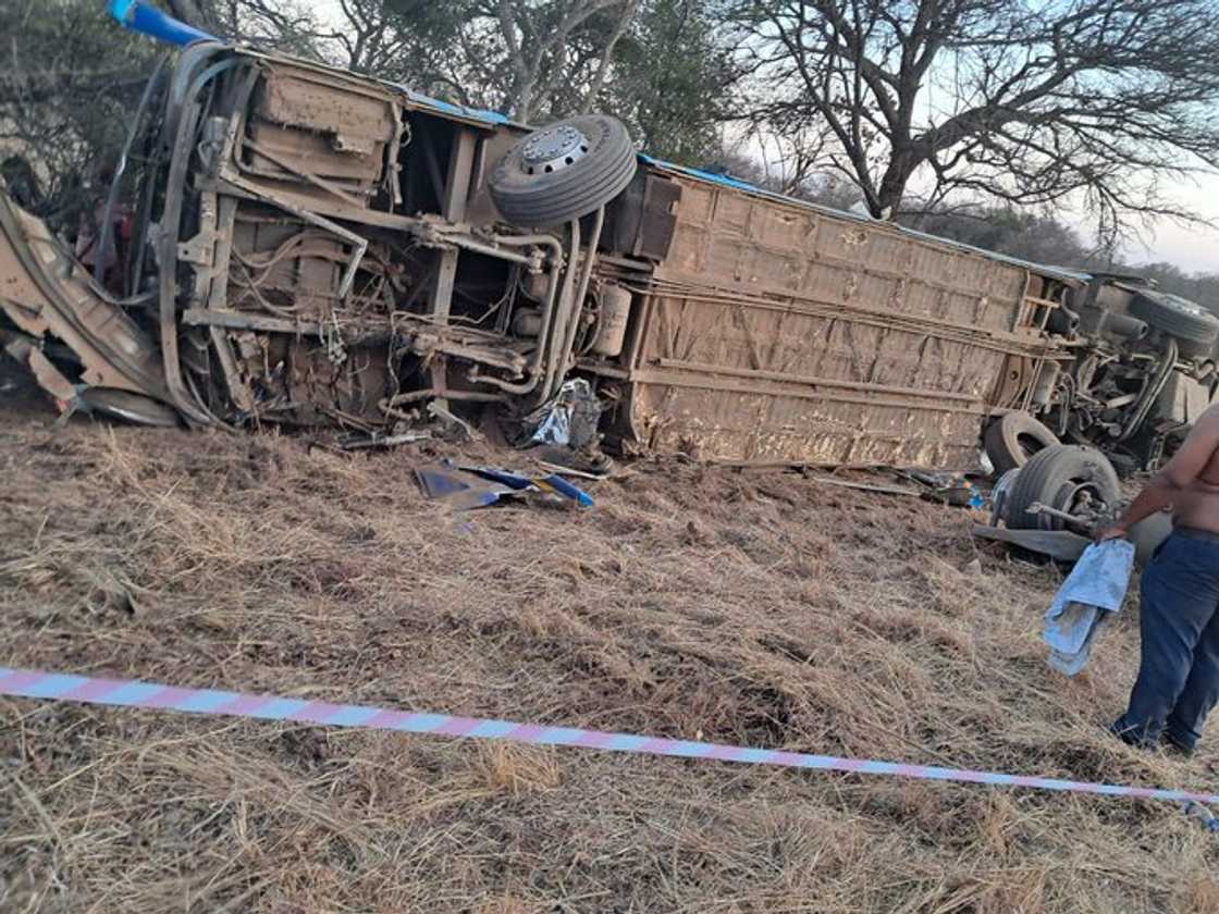 A bus carrying people from Johannesburg to Zimbabwe overturned over the weekend, killing five people in the process. A bus carrying people from Johannesburg to Zimbabwe overturned over the weekend, killing five people in the process.