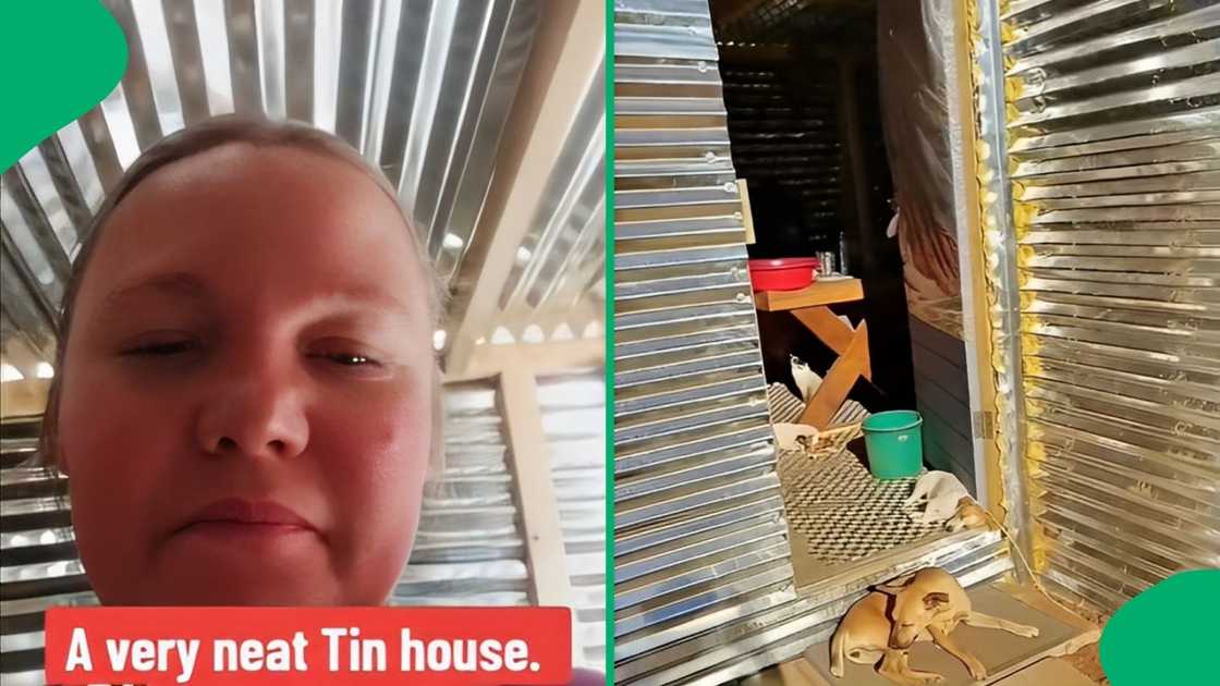 A white woman showed off her kitchen in her shack.