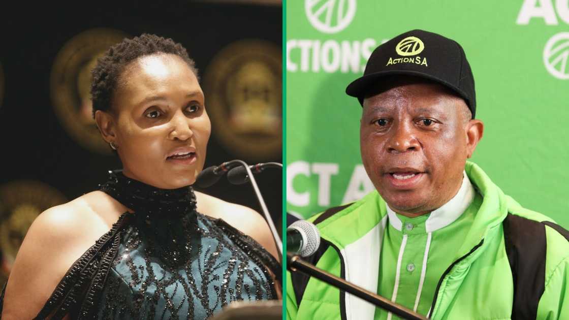Justice Minister Thembi Simelane and ActionSA leader Herman Masahaba. The party has called on the minister to step down from her post. Justice Minister Thembi Simelane and ActionSA leader Herman Masahaba. The party has called on the minister to step down from her post.