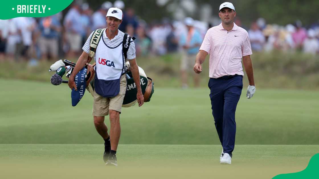 Scottie Scheffler and his caddie, Ted Scott in Pinehurst, North Carolina.