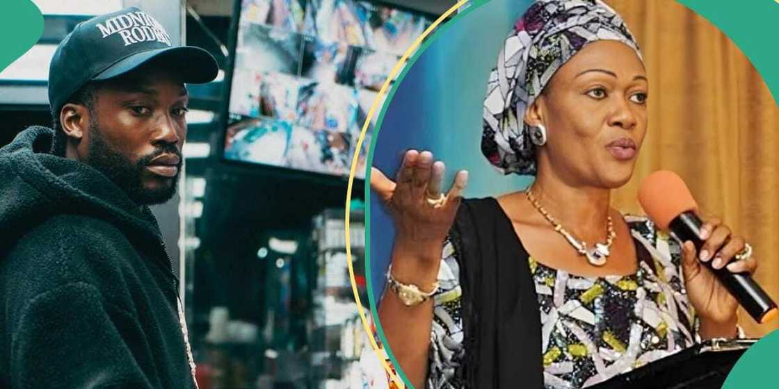 American rapper Meek Mill hails Nigeria's first Lady Remi Tinubu. American rapper Meek Mill hails Nigeria's first Lady Remi Tinubu.