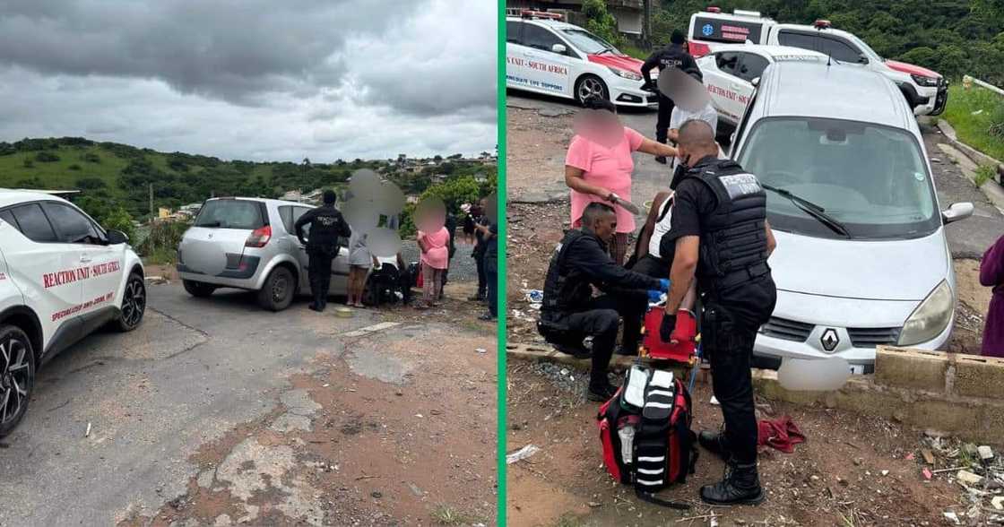 Driver standing infront of moving car Driver standing infront of moving car