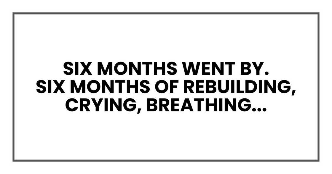 Six months went by.
Six months of rebuilding, crying, breathing...