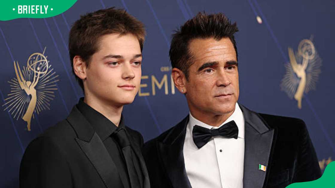 Colin Farrell (R) and his son Henry Farrell at the 77th Primetime Emmy Awards