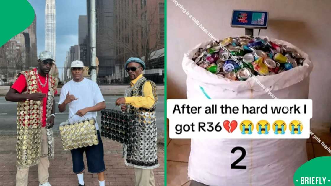 The image on the right captured a bag full of recycled cans