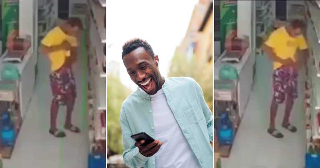 Man shoving booze into his pants