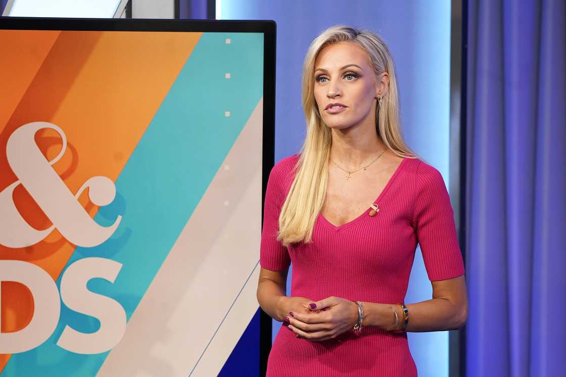 Carley Shimkus speaks on "Fox & Friends" at Fox News Channel Studios in New York City
