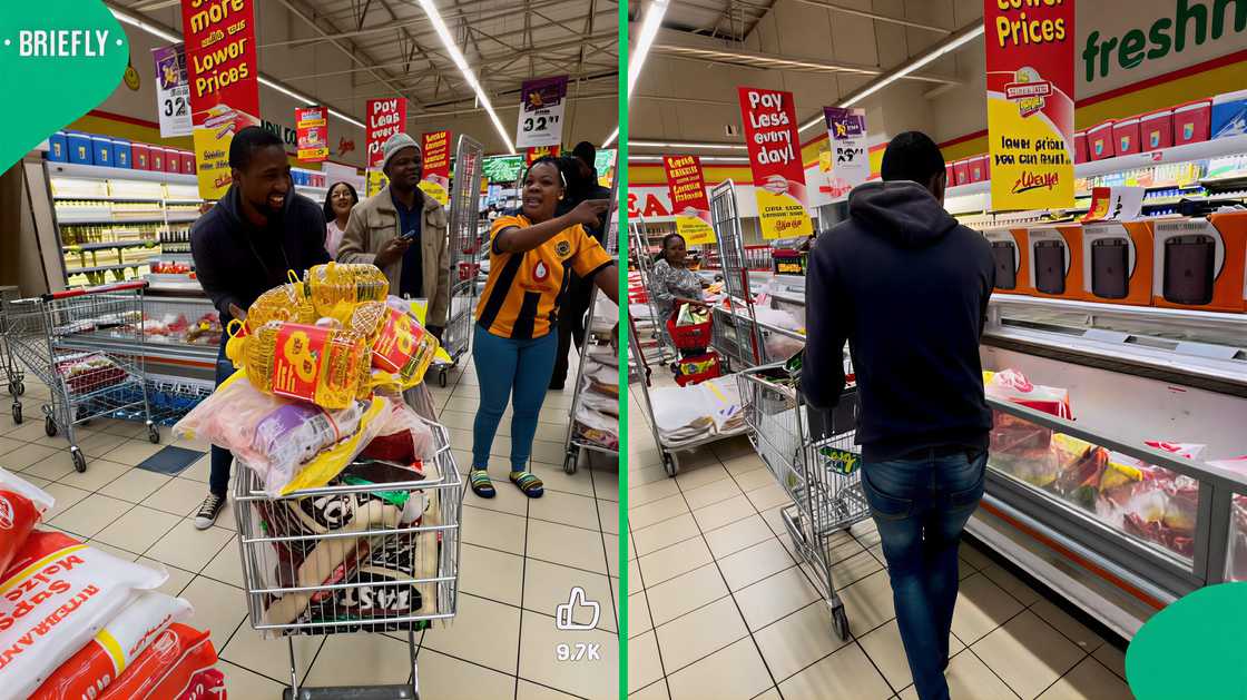 A man took part in the trolley dash, where he grabbed only essentials. A man took part in the trolley dash, where he grabbed only essentials.