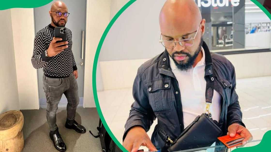 Jabu Brown posing for a photo (L) and Jabu at an iStore (R)