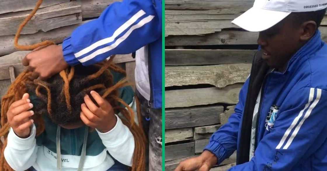 A man removed his girlfriend's dreadlocs extensions A man removed his girlfriend's dreadlocs extensions