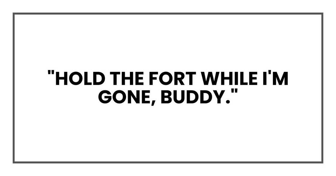 "Hold the fort while I'm gone, buddy."