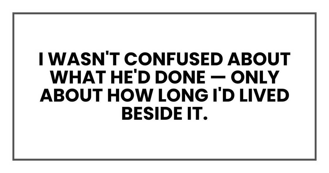 I wasn't confused about what he'd done — only about how long I'd lived beside it.