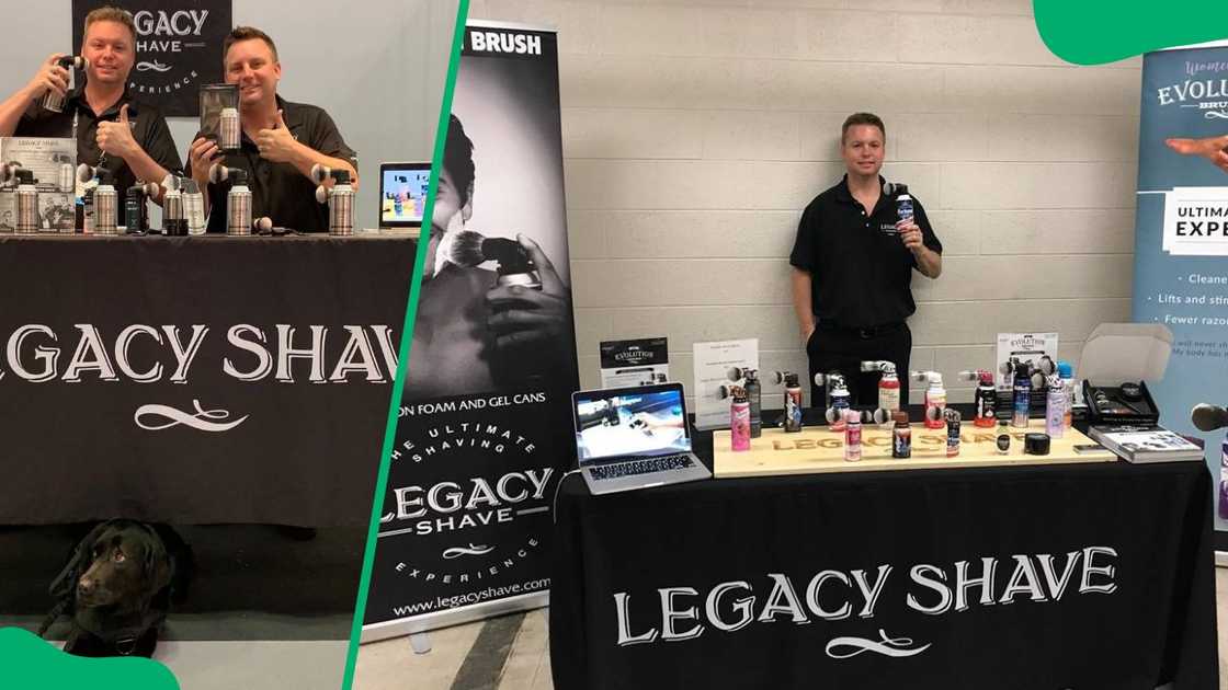 Mike and his brother, Dave, during a 2020 trade show (L). The latter at a 2017 exhibition (R) Mike and his brother, Dave, during a 2020 trade show (L). The latter at a 2017 exhibition (R)