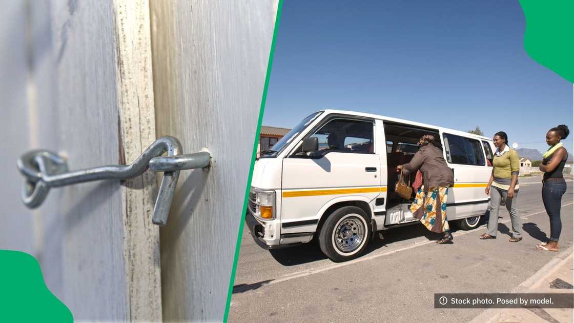 A taxi used a hook latch to close its sliding door. A taxi used a hook latch to close its sliding door.