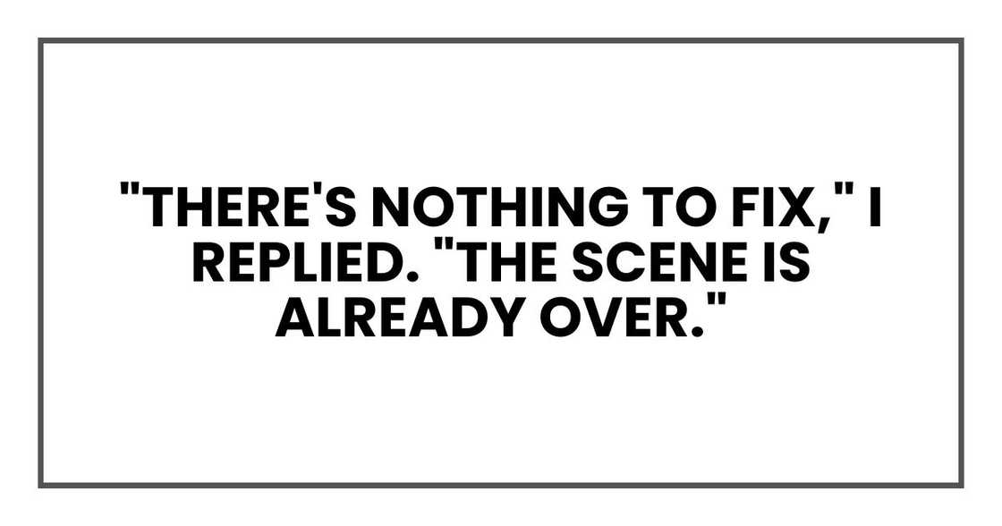 "There's nothing to fix," I replied. "The scene is already over."