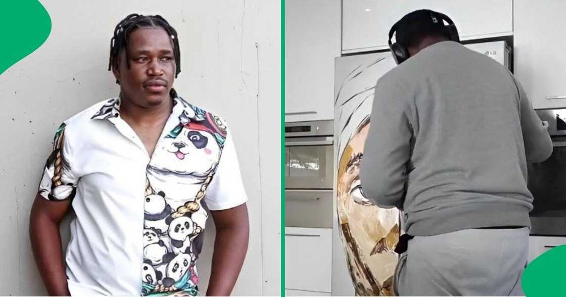 Multi-award-winning artist Ennock Mlangeni paints a portrait on a fridge. Multi-award-winning artist Ennock Mlangeni paints a portrait on a fridge.