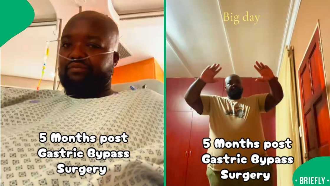 The visual on the right showed his 5 months post gastric bypass surgery