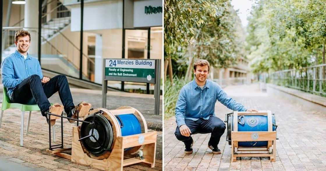 UCT, Electrical Engineering student, pedal-powered washing machine, no electricity, load shedding, donation, Kai Goodall UCT, Electrical Engineering student, pedal-powered washing machine, no electricity, load shedding, donation, Kai Goodall