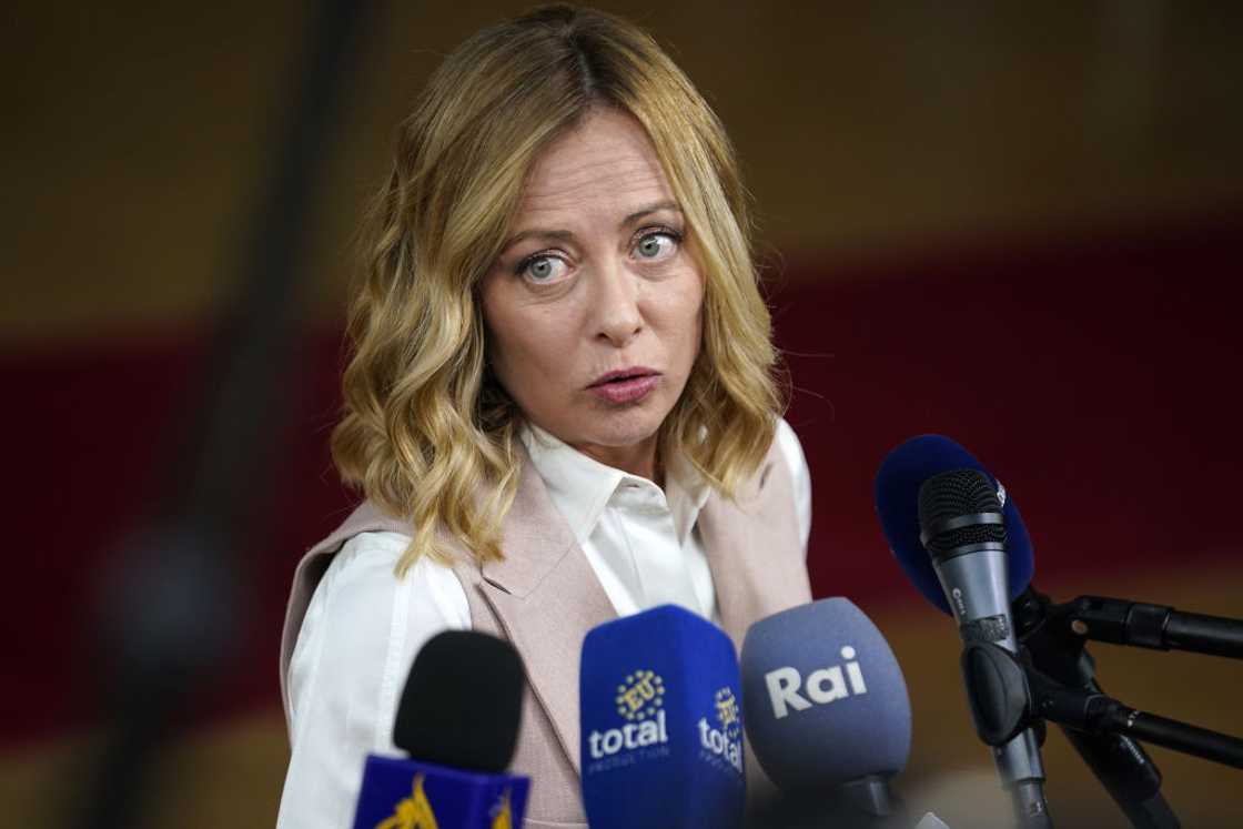Giorgia Meloni prime Minister of Italy talks with media Giorgia Meloni prime Minister of Italy talks with media