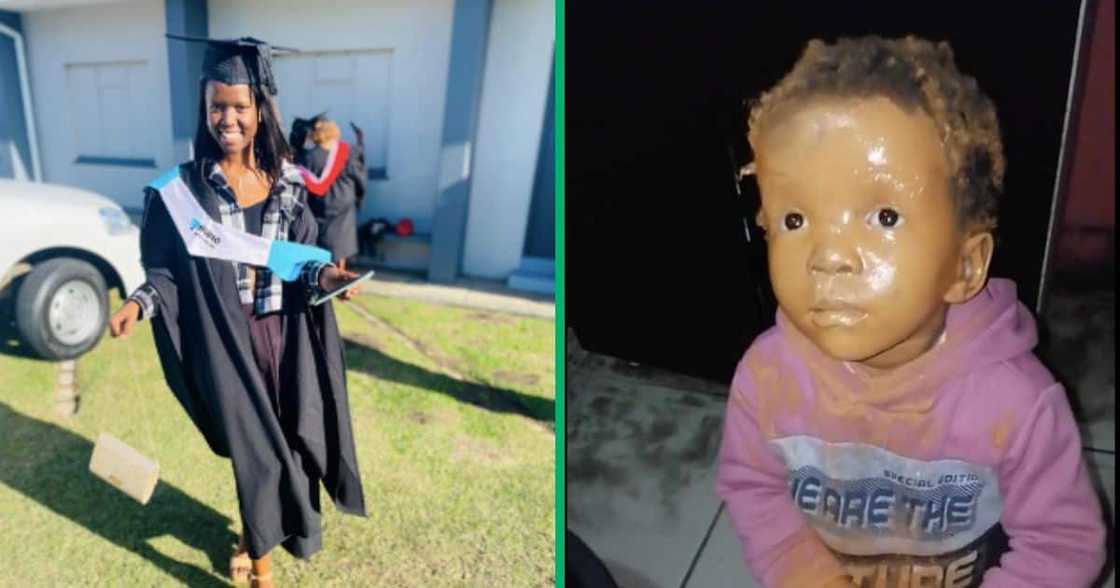 A young woman and her daughter with foundation on her face A young woman and her daughter with foundation on her face