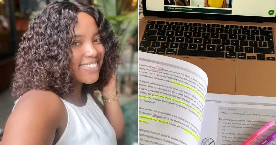 The young woman studied while her partner cooked The young woman studied while her partner cooked
