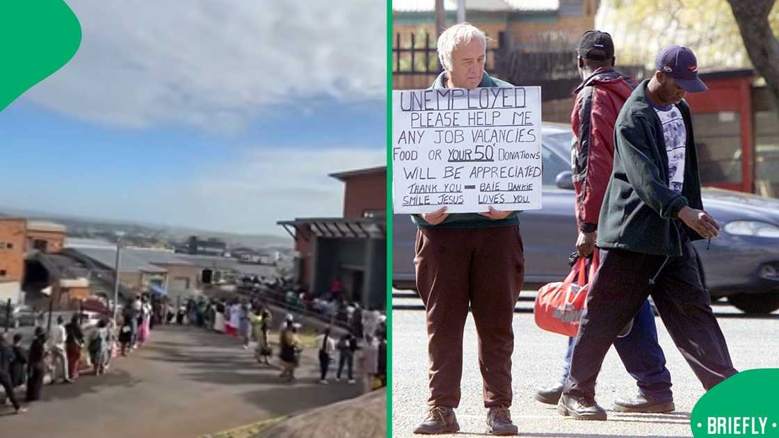 The picture on the left showed long queues of social workers in KZN