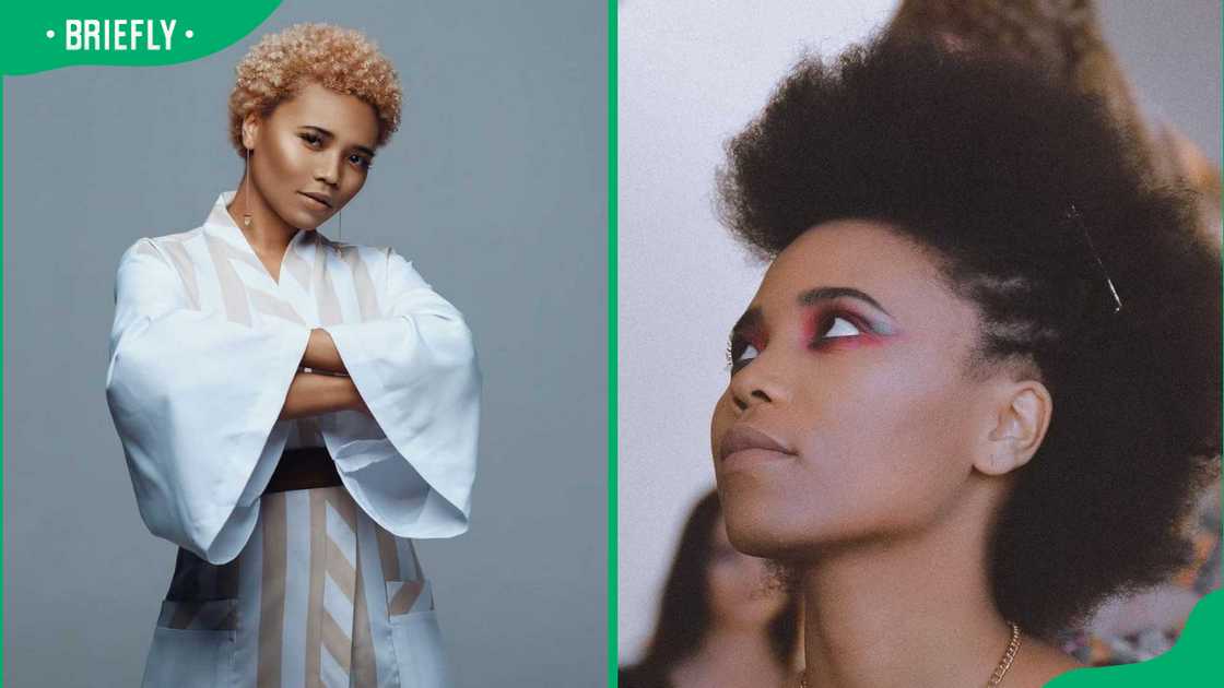 Sammie Heavens rocking a honey blond afro and face close-up in a black afro and makeup Sammie Heavens rocking a honey blond afro and face close-up in a black afro and makeup