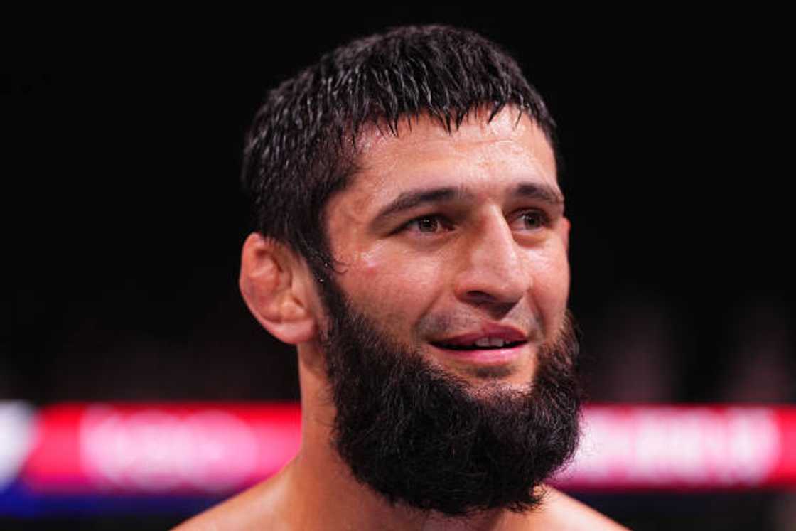 Khamzat Chimaev reacts after forcing Robert Whittaker to tap out in their middleweight clash Khamzat Chimaev reacts after forcing Robert Whittaker to tap out in their middleweight clash