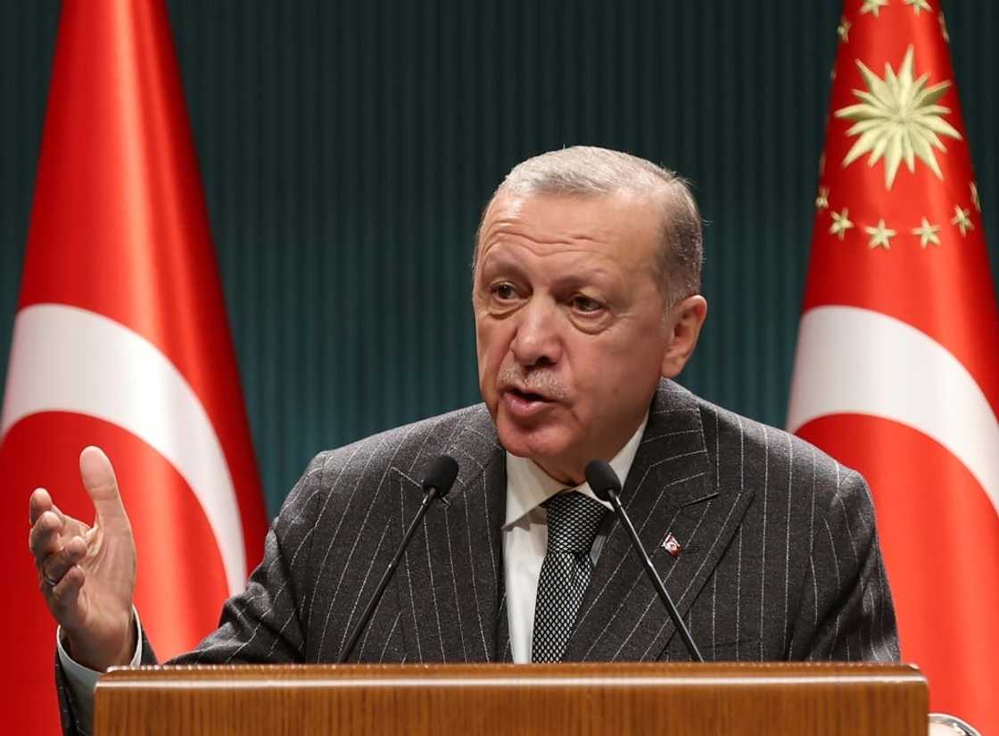 Turkish President Recep Tayyip Erdogan delivers a speech following a cabinet meeting in Ankara on September 26, 2022 Turkish President Recep Tayyip Erdogan delivers a speech following a cabinet meeting in Ankara on September 26, 2022