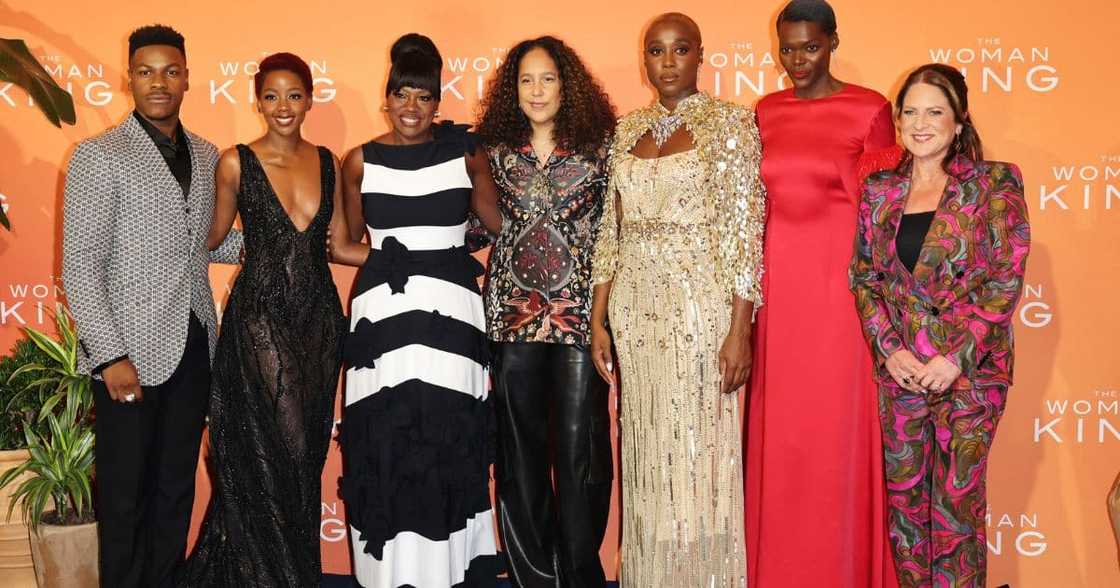 Thuso Mbedu, John Boyega, Viola Davis, Gina Prince-Bythewood, Lashana Lynch, Sheila Atim, and Cathy Schulman Thuso Mbedu, John Boyega, Viola Davis, Gina Prince-Bythewood, Lashana Lynch, Sheila Atim, and Cathy Schulman